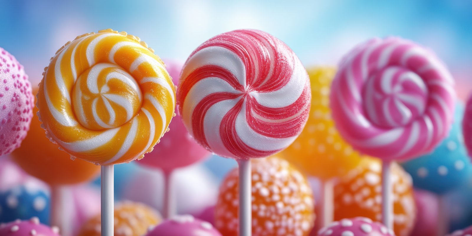 Colorful lollipops and candy pops arranged attractively at a festive event celebrating sweets and treats